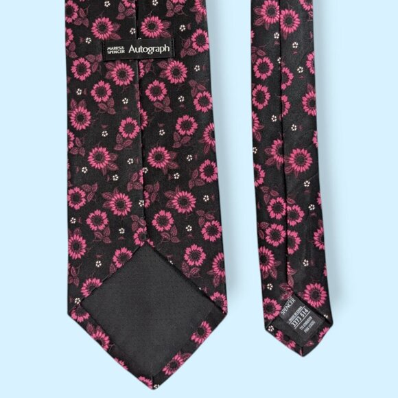 M&S 100% Silk Pink Floral Tie - Picture 3 of 5